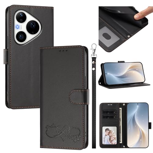 Jiajihua Cover Compatible with Huawei Pura 90 Pro Max Phone Case【Card Cash Slot Wallet Design Flip Kickstand Drop Protection】 Black