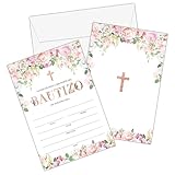 Blush Pink Floral Christian Baptism Invitations with Envelopes - Rose Gold First Holy Communion Invitations for Girls - Christening, Baby Dedication, Religious Celebration Favors (25 Pack)-06