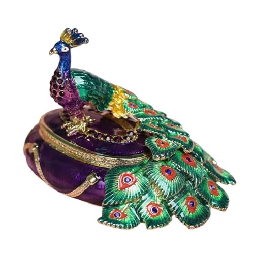 Joyero pequeño multiusos decorado con patrón de pavos reales esmaltados pintados a mano, ideal para uso individual y corporativo, joyero pintado a mano