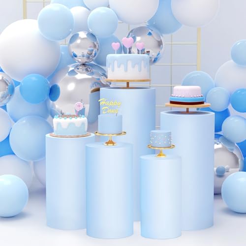 Babenest 5pcs Cylinder Pedestal Covers for Birthday Party Decor, Baby Blue