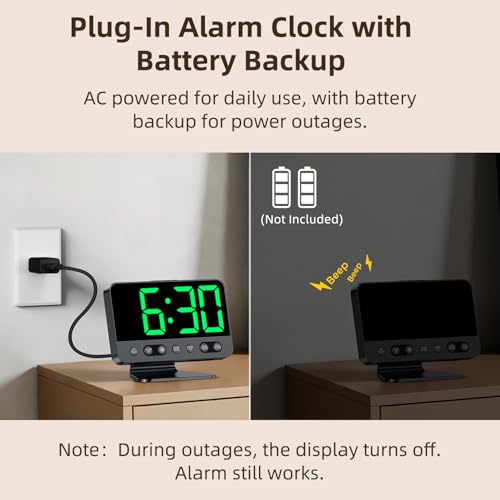 Image of AuroraCalm Digital Alarm Clock with Large Numbers for Bedrooms: Bold Display Readable Across The Room with 5 Level Brightness - 5 Alarm Sounds 8 Night Lights for Kids Seniors Teens - Green