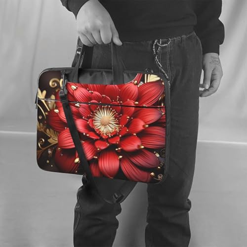 Bolso para portátil con flor rojo dorado para hombres y mujeres 14" miniatura 2