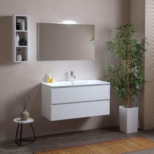 Kiamami Valentina - Mobile Bagno Sospeso 120 cm con Lavabo Integrato | Specchio Reversibile con...
