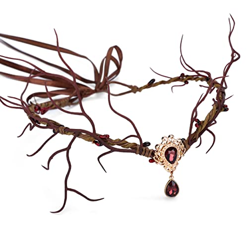 Mostory Elf Flower Headpiece Fairy Floral Diademas With Crystal Pendant Handmade Bridal Garland Crown V-Shape Headband For Cosplay Wedding Photoshoot Party #TOP29