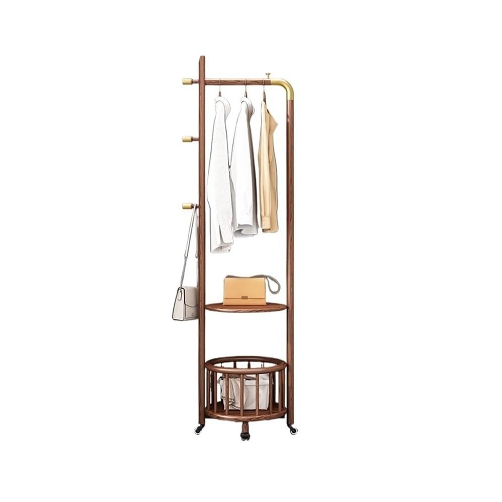 AILIUXIAOYAN Coat Rack Solid Wood Floor Coat Rack Entrance Floor-standing Hanger Living Room Clothes Rack Storage Rack Movable(Walnut Color,M)