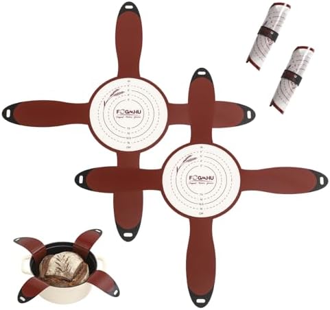 4-Handle Silicone Bread Sling for Round Sourdough Bread – 2-Pack Non-Stick Heat-Resistant Dutch Oven Liners, Reusable Baking Mat & Parchment Paper Alternative