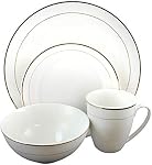Gibson Palladine 16 Piece Dinnerware Set, Double Gold Banded, Fine Ceramic
