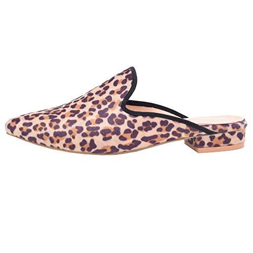 Image of Fericzot Women's Velvet Backless Pointed Toe Slip On Loafers Flats Embroidery Mule Slippers Shoes
