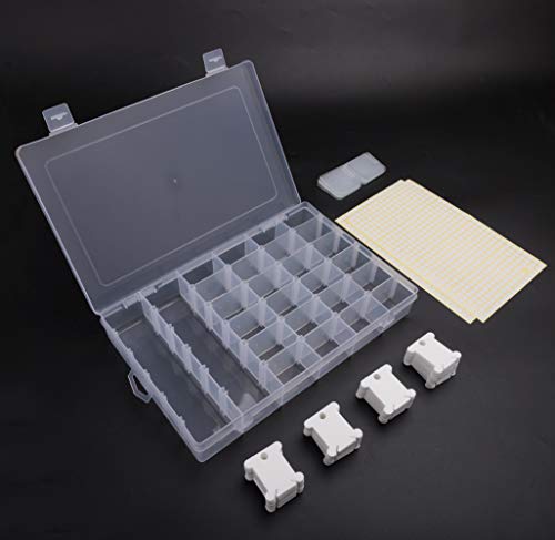 Aufbewahrungsbox für Stickgarn, Set von 120 Stickgarn-Spulen aus weißem Kunststoff, Box mit 36 Fächern, 476 runde blanco Aufkleber, Basteln, DIY, Nähen, Aufbewahren
