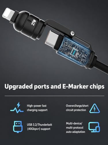 Image of 4 in 1 Multi Charging Cable, Nylon Braided 240W with USB Type C, Lighting Pin, Compatible with Oppo, Vivo, Xiaomi, Samsung, iPhone, iPad Pro & Car Charging, 1 M, by Marchpower.