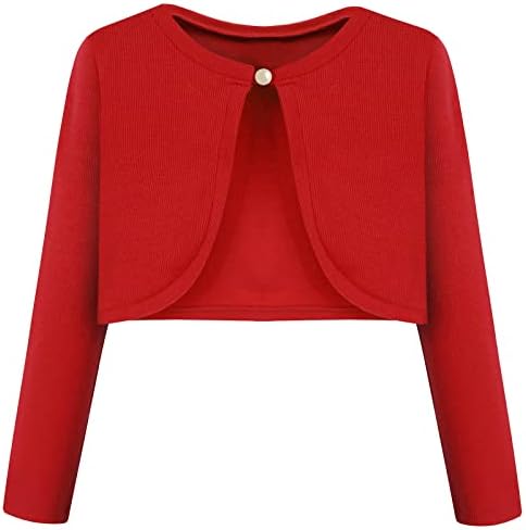 Bonny Billy Girls' Long Sleeve Knit Bolero Cardigans Jacket Cover Up Sweater 10-11 Years Red