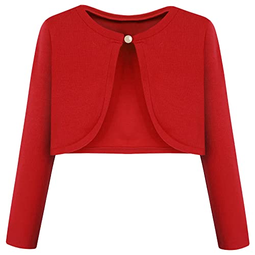 Bonny Billy Girls' Long Sleeve Knit Bolero Cardigans Jacket Cover Up Sweater 10-11 Years Red #TOP7