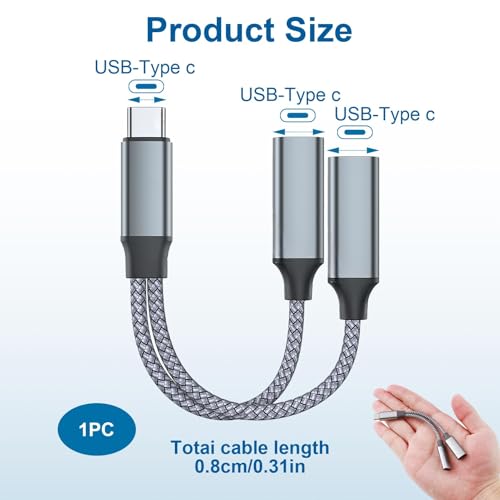 USB C Splitter 2 in 1 Type C Male to Dual USB C Female Adapter Data Power Extension Cable Compatible with Laptop Mac,Samsung Galaxy, iPad Pro, iPhone 15 Series, More Type C Devices