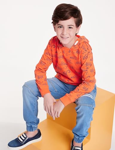 Image of Amazon Brand - Jam & Honey Boy's Cotton Lightweight Sweatshirt (JHAW19BSWT914 Orange-AOP 3-4 Years)