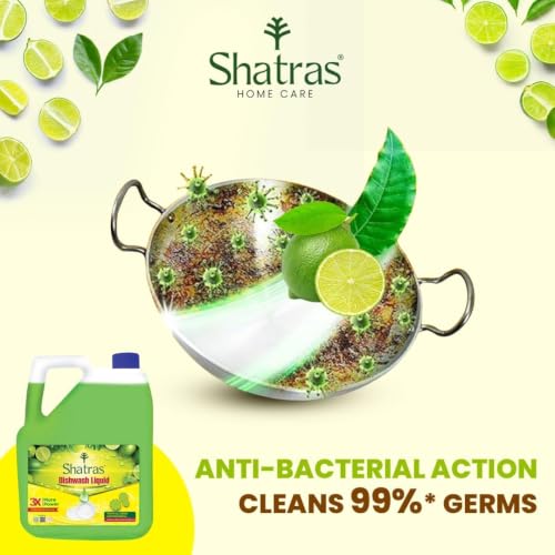 Image of Shatras Dishwash Liquid - Tropical Green Lime Freshness | Tough Grease Removal | 3X More Power | Removes Odour & Grease | Liquid Dish Cleaner(5L)