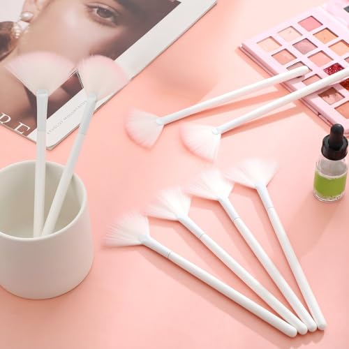 Image of 9 Pieces Facial Fan Mask Brushes, Soft Facial Applicator Brushes Tools for Peel Glycolic Makeup for Mud Cream(White Pink)