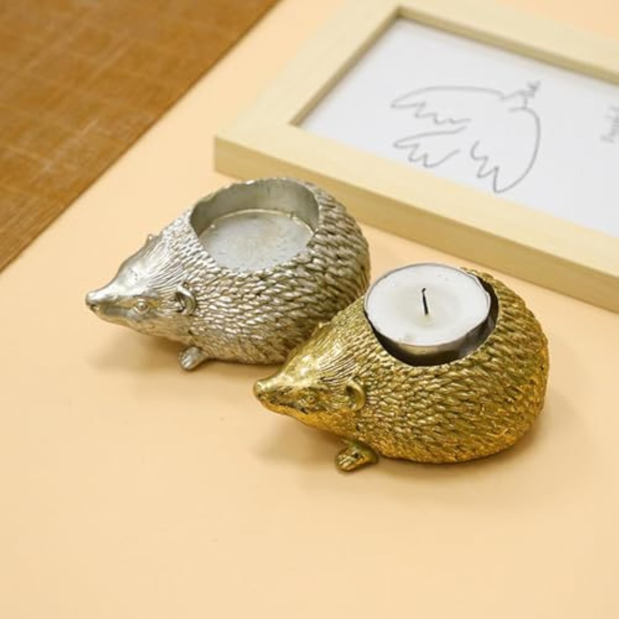 Hedgehog Candlestick Decorative Candle Holder, Silver
