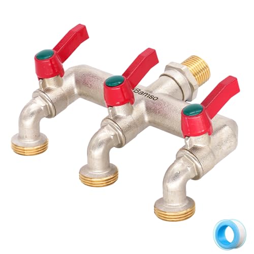 iBamso 1/2'' pollici in ottone a 3 vie per l'acqua, rubinetto e splitter 2 in 1,Ingresso da 1/2 pollice, uscita da 3/4 pollice, Splitter Connettore, 3 vie rubinetto Connettore