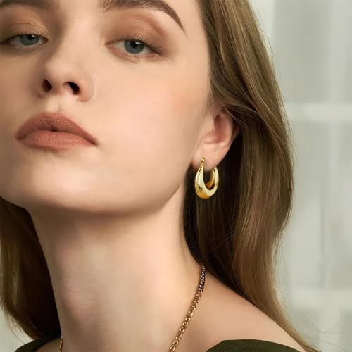 18K/Silver Chunky Glossy Hoop Earrings | Hypoallergenic Lightweight Fish Scale Pattern Hollow Hoops | Ingenious Design Trendy Gold Silver Earrings for Women4