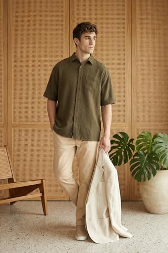 Image of Allen Solly Men's Textured Casual Shirt | Drop Shoulder | Half Sleeve | Relaxed Fit | Casual & Streetwear Style