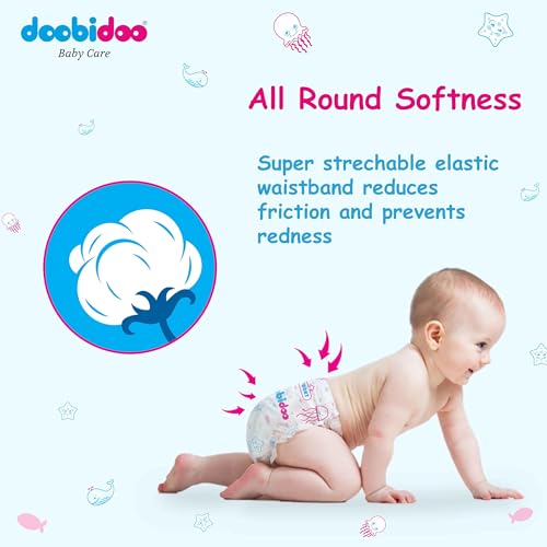 Image of Doobidoo Silky Soft Baby Pants Diapers - L Size | All-Round Softness with Bubble Soft Topsheet & Anti-Leak Side Cuffs | Rash-Free Comfort & High Absorbency for Babies (9-14 kg) - Pack of 6 | 96 Count