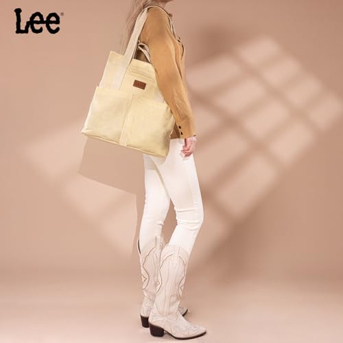 Image of Montana West x Lee Waxed Canvas Tote Bag for Women with 2 Front Pockets Top-Handle Handbag Foldable Shoulder Bag LEE51-008TN
