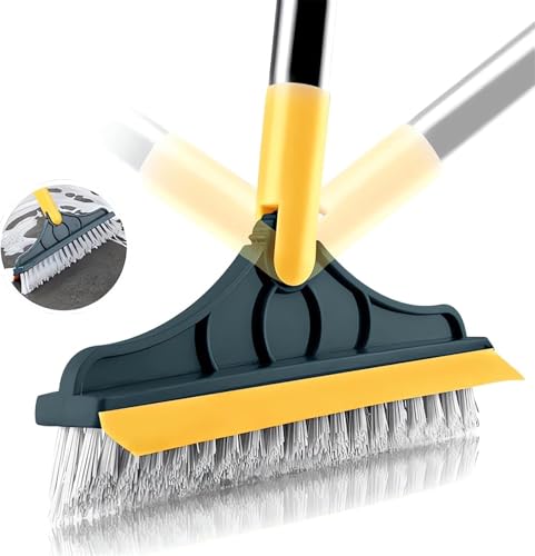Image of Bathroom Cleaning Brush with Wiper Tiles Cleaner with Long Handle 120 Rotate Bathroom Floor Scrub (2 in 1)