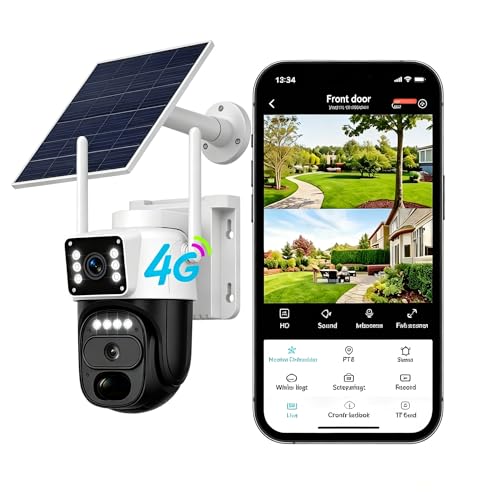 HAWKRAY 4G LTE Cellular Security Camera Outdoor Solar Powered No WiFi Needed Dual Lens 355 PTZ Color Night Vision PIR Motion Detection Two-Way Talk No TF Card