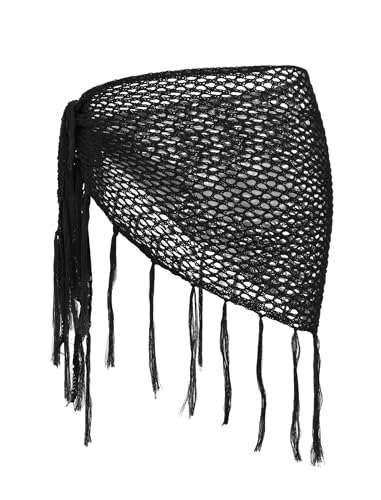 Image of ZAFUL Sarong Coverups for Women Beach Vacation Fishnet See Thru Tie Side Bathing Suit Cover Up Mini Skirt