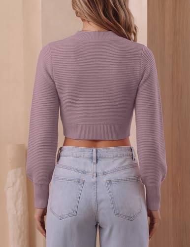 Image of ZESICA Women's Fall Mock Neck Long Sleeve Cropped Sweaters | Soft Ribbed Knit Pullover, Work Office, Business Casual, 2026 Winter Transition Clothing, Warm Comfy, Going Out Outfits