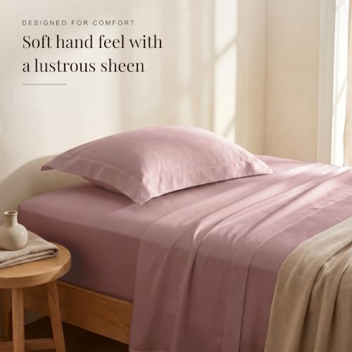 Image of Huesland Luxury 300 Thread Count Pure Cotton Sateen Weave Bedsheet for Single Bed with 2 Pillow Covers | Cameo Pink | 88 x 55 Inches