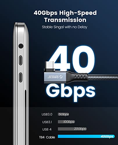 Orico Cable Compatible With Thunderbolt 4 Right Angle 2.62Ft, 40Gbps Usb C To Usb C Cable With 100W Charging/Display 8K@ 60Hz For Macbooks, Ipad Pro, Thunderbolt 4/3 Hub And Usb-C Device #TOP1