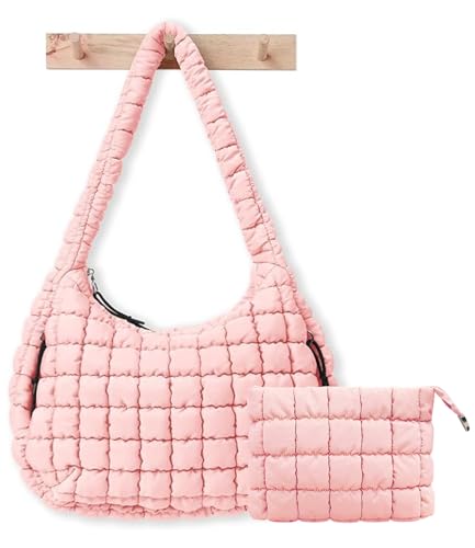 Bolsa tiracolo feminina acolchoada Hobo - macia e macia e leve para mulheres, uso diário, trabalho, viagens, rosa