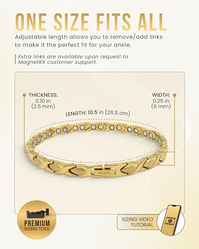 Image of MagnetRX Womens Magnetic Ankle Bracelet - Ultra Strength Magnetic Anklets with 34 Magnets - Titanium Ankle Bracelets for Women (Gold)