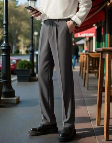 Image of KOTTY Men's Wide Leg Casual Style Korean Trousers with Relaxed Fit Tailoring Modern Structured Design for Professional Wear