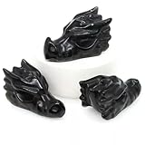 Figura Decorativa de Calavera Tallada con Cabeza de dragón de Cristal de Cuarzo Natural de 1,5 Pulgadas, con Aspecto Realista - Cuarzo obsidiana Negra