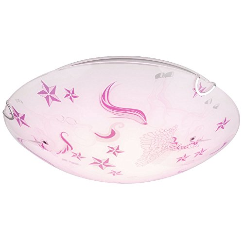 etc-shop Deckenleuchte LED Kinderleuchte Deckenlampe Mädchen Kinderzimmer rund, Glas Einhorn Sterne weiß rosa, 16W 960lm warmweiß, D 30 cm Cover