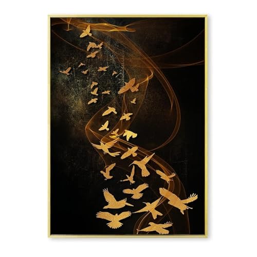 Décoration nordique maison poisson papillon doré triptyque toile 40x60 - 3