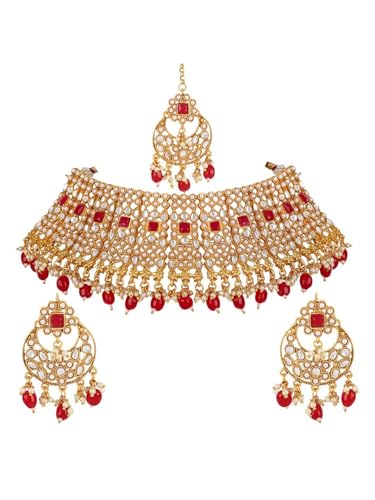 Conjunto de joyas Kundan rojas DMZ-2960 para bodas y galas
