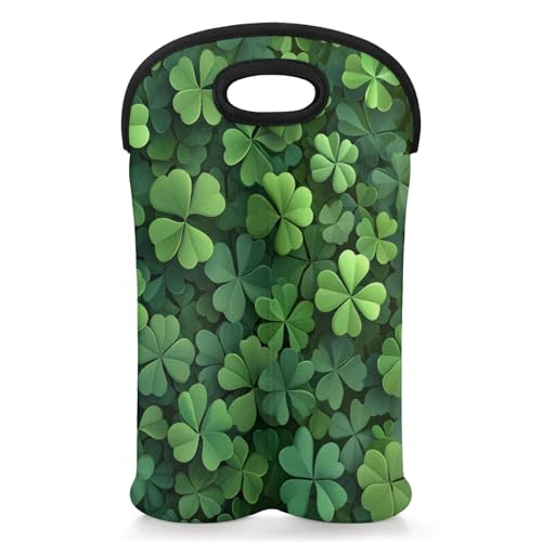 GzLeyigou 2 Bottles Plants Clovers Wine Bag Sleeve Totes St. Patrick's Day Neoprene Protective Wine Carrier Bag for Wine,Water, Champagne, Beer, Baby Bottles,Gift 14.5 x 10 Inches