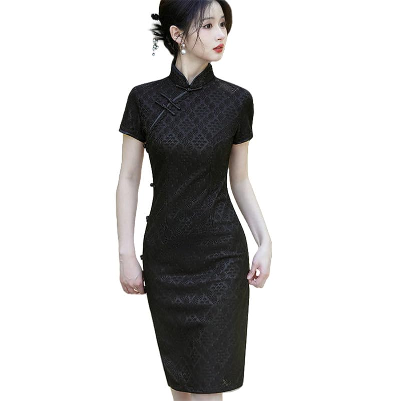 Robe cheongsam pour femme en dentelle : vêtement rétro ajusté mode asiatique