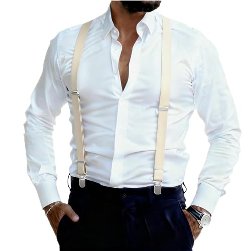 Image of Suspenders for Men and Women Adjustable Elastic 1 inch Wide Leather Heavy Pants Strong Metal Clips Suspender Costume