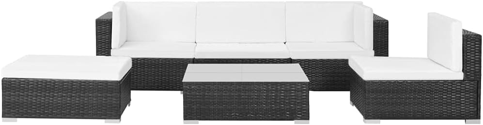 vidaXL Patio Furniture Set 6 Piece, Patio Conversation Set with Cushions, Outdoor Sectional Sofa with Table for Garden, Scandinavian, Poly Rattan Black