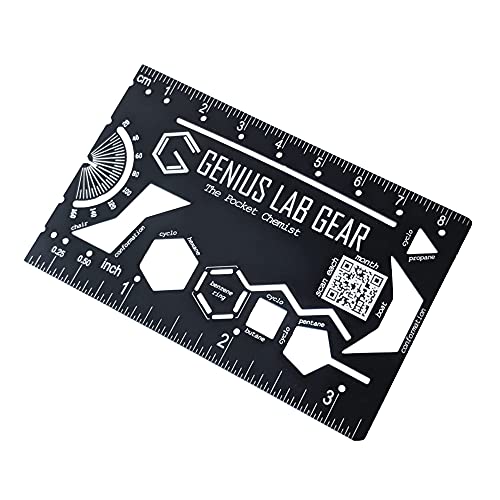 Pocket Chemist: Organic Chemistry Stencil Drawing Template Small Metal Ruler - Chemist, Chemical Engineers, Biochemist - Molecule, Graduation Homework Cheat Sheet 3 Inch Multitool Kit, Genius Lab Gear