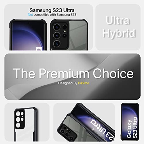 Image of Pikkme Back Cover for Samsung Galaxy S23 Ultra 5G | Ultra Hybrid Shockproof Case | Full Camera Protection | Raised Edges | Clear Transparent Bumper Case (Black)