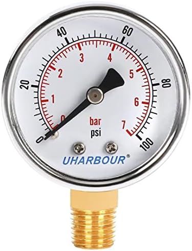 Uharbour Reliable Dual Scale Mechanical Pressure Gauge for Gas and Water (100psi/7bar) with 1/4" NPT Bottom Mount
