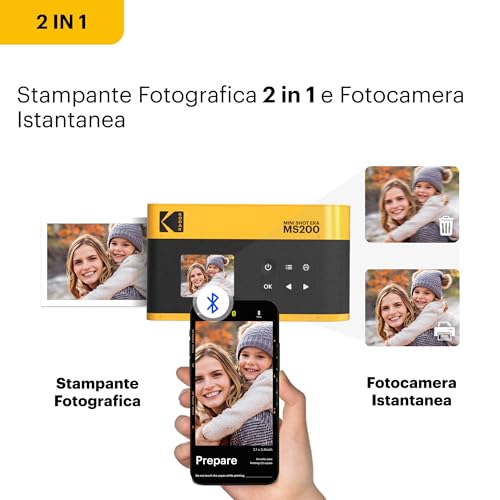 KODAK Mini Shot 2 Era 4PASS 2-in-1 Fotocamera Istantanea & Stampante Fotografica (Fotocamera Istantanea + 8 Fogli inclusi + Pacchetto 30 Fogli, Nero) - Immagine 2