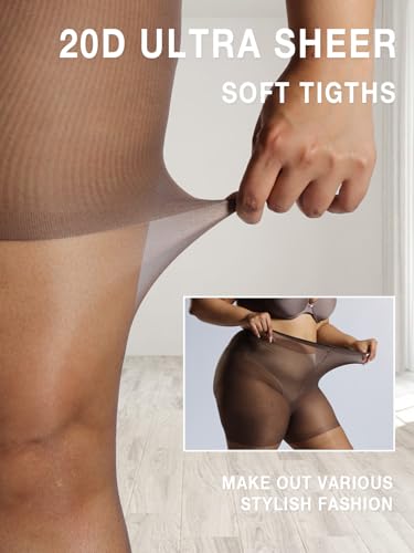 Image of MERYLURE Plus Size Sheer Tights for Women,20D Control Top Pantyhose Reinforced Toes High Waist Stockings 3 Pairs 1XL-6XL