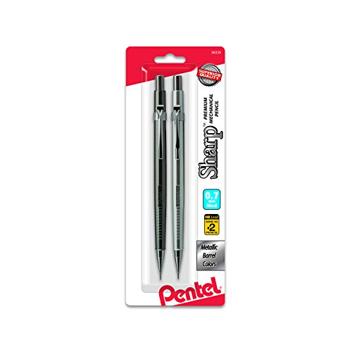 Pentel Sharp Mechanical Pencil (0.7mm) Metallic Barrels, Assorted Barrel Colors, 2-Pk (P207MBP2)