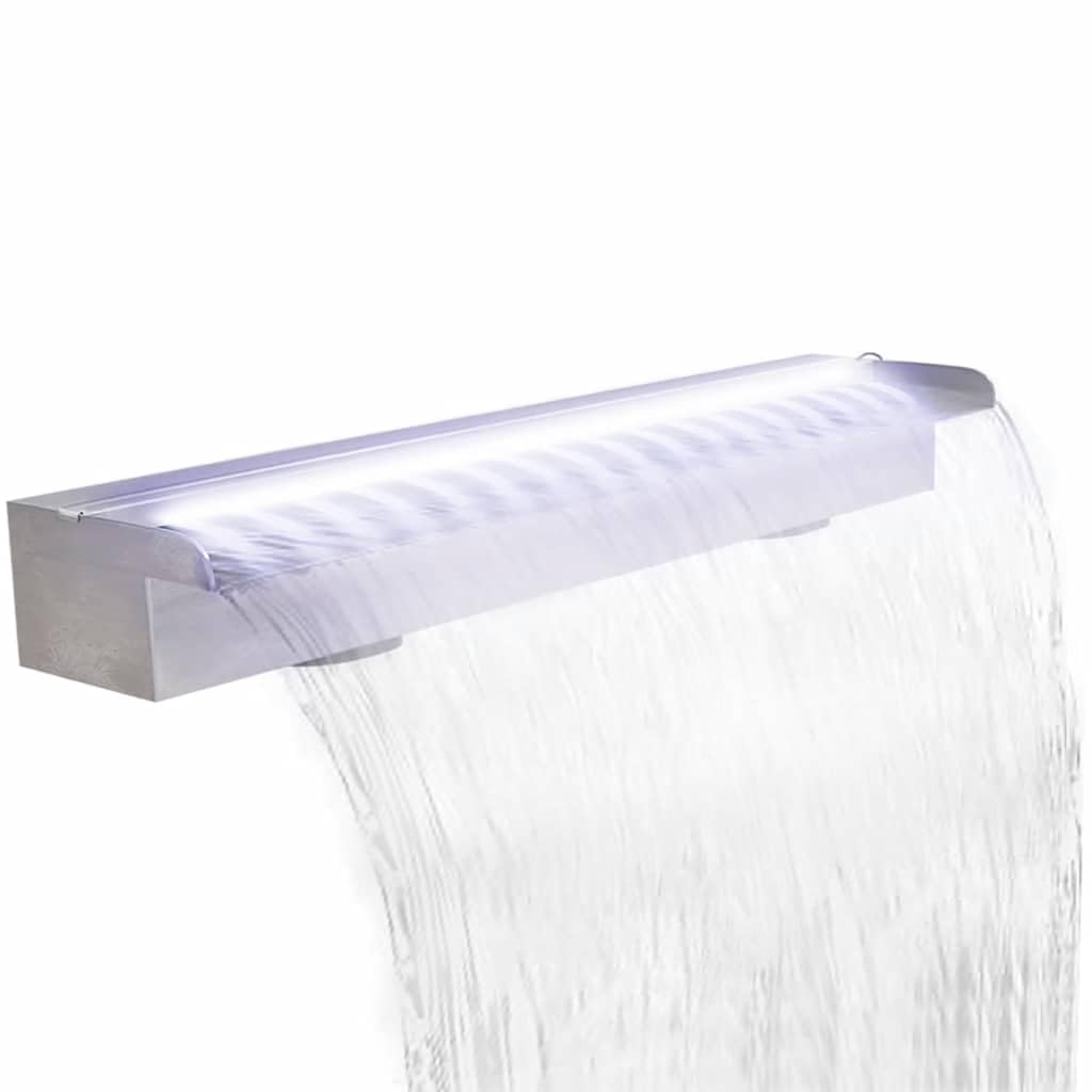 Fontanna basenowa, 90 cm, ze stali nierdzewnej, z oświetleniem LED, do stawu ogrodowego, kaskady, srebrna